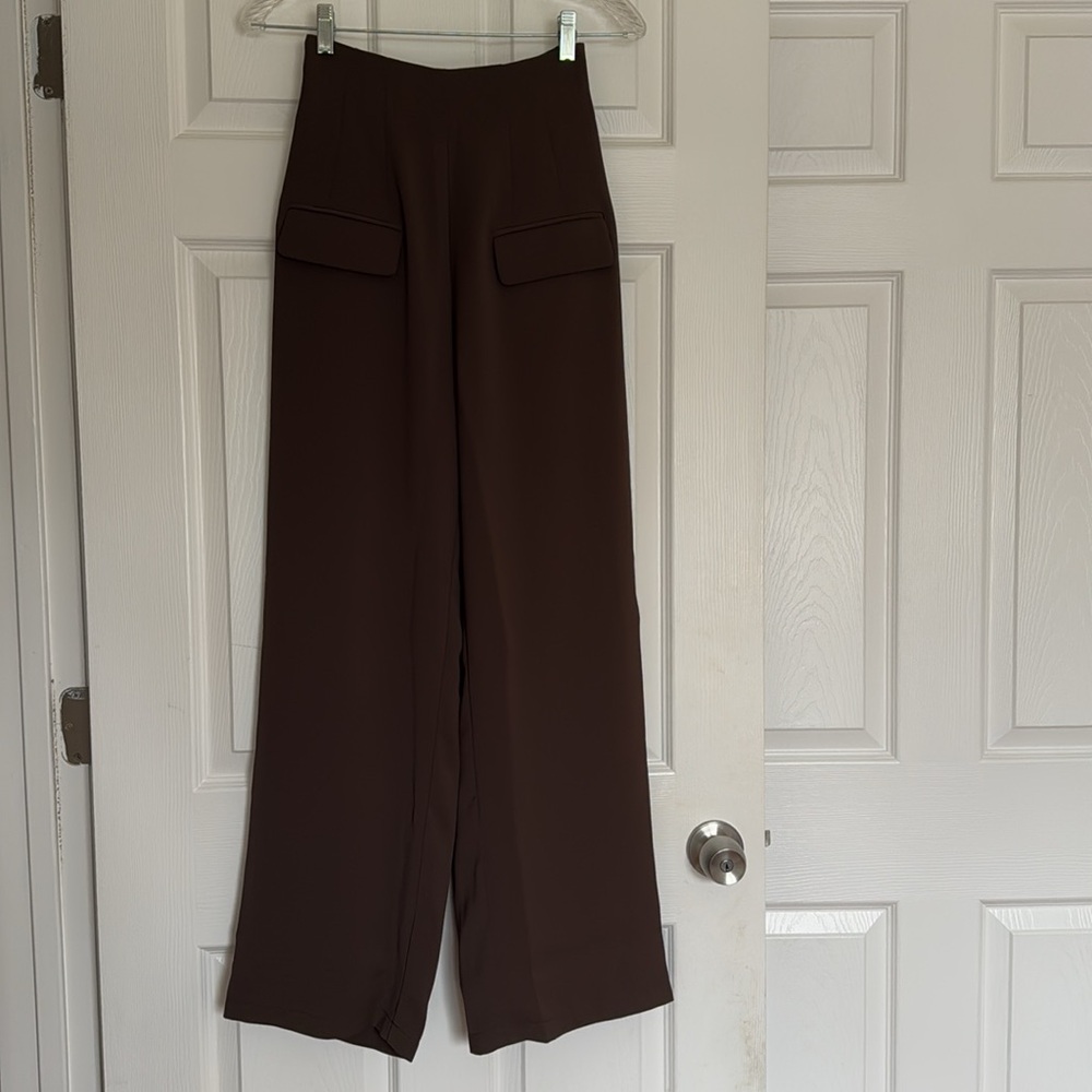 Wide Leg High-Waist Pants in Dark Brown